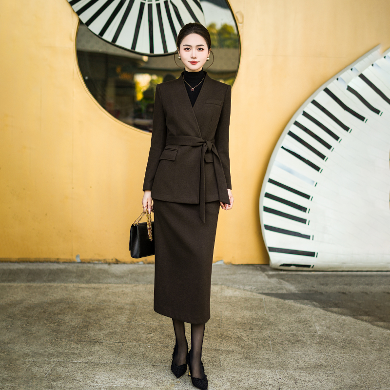 单品轻职风系带羊毛英伦风西装女神范韩版工作服秋冬显瘦气质