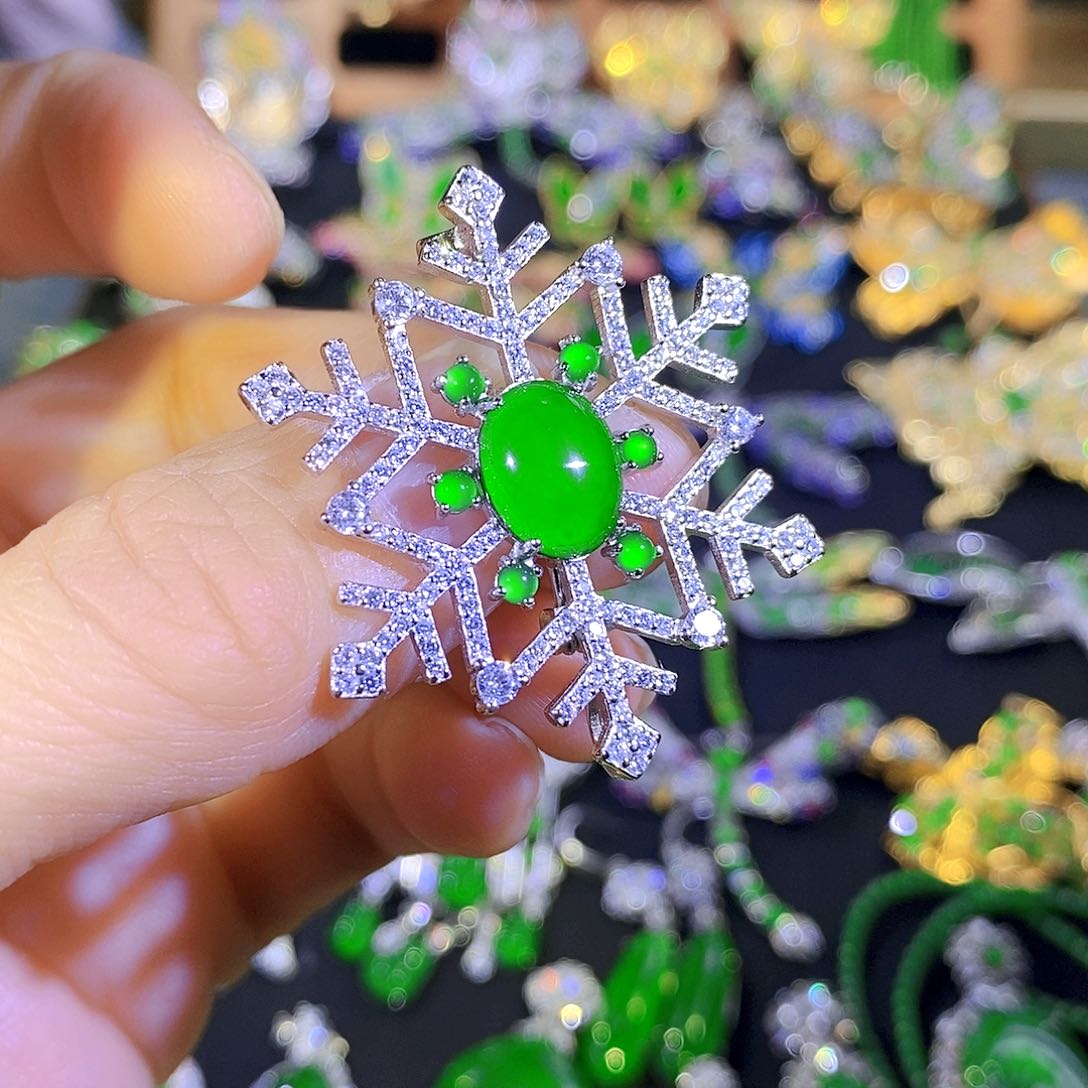 吊坠(不含链)银S925镶嵌翡翠