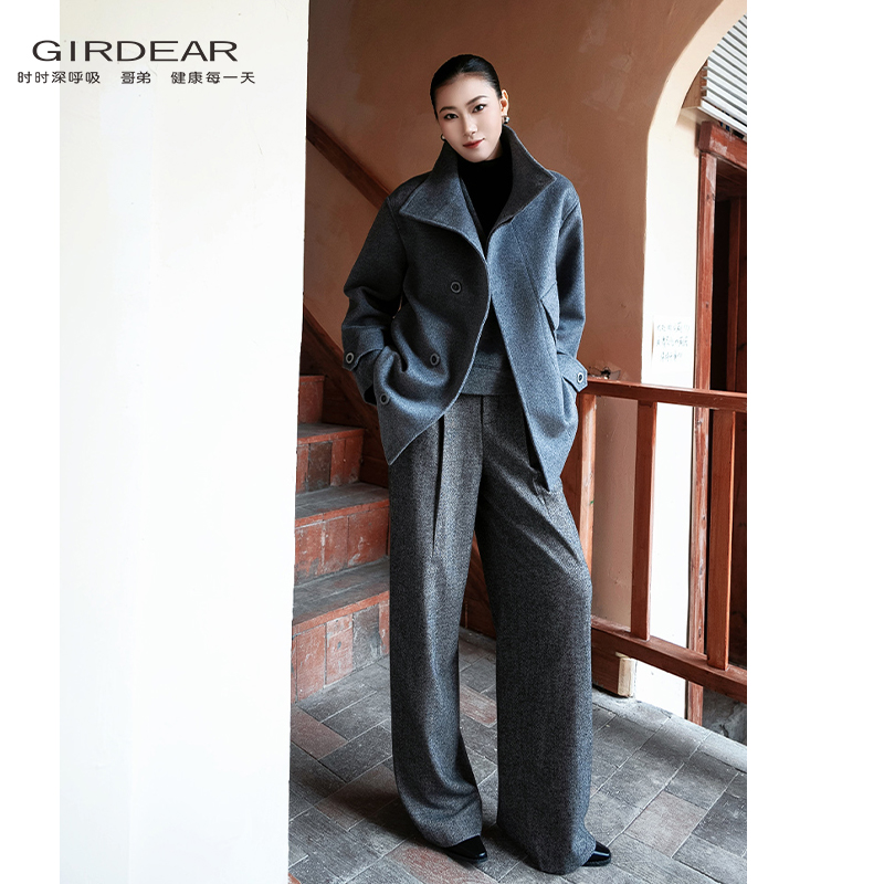 GIRDEAR/哥弟秋冬时尚优雅通勤百搭宽松休闲毛呢保暖外套140061