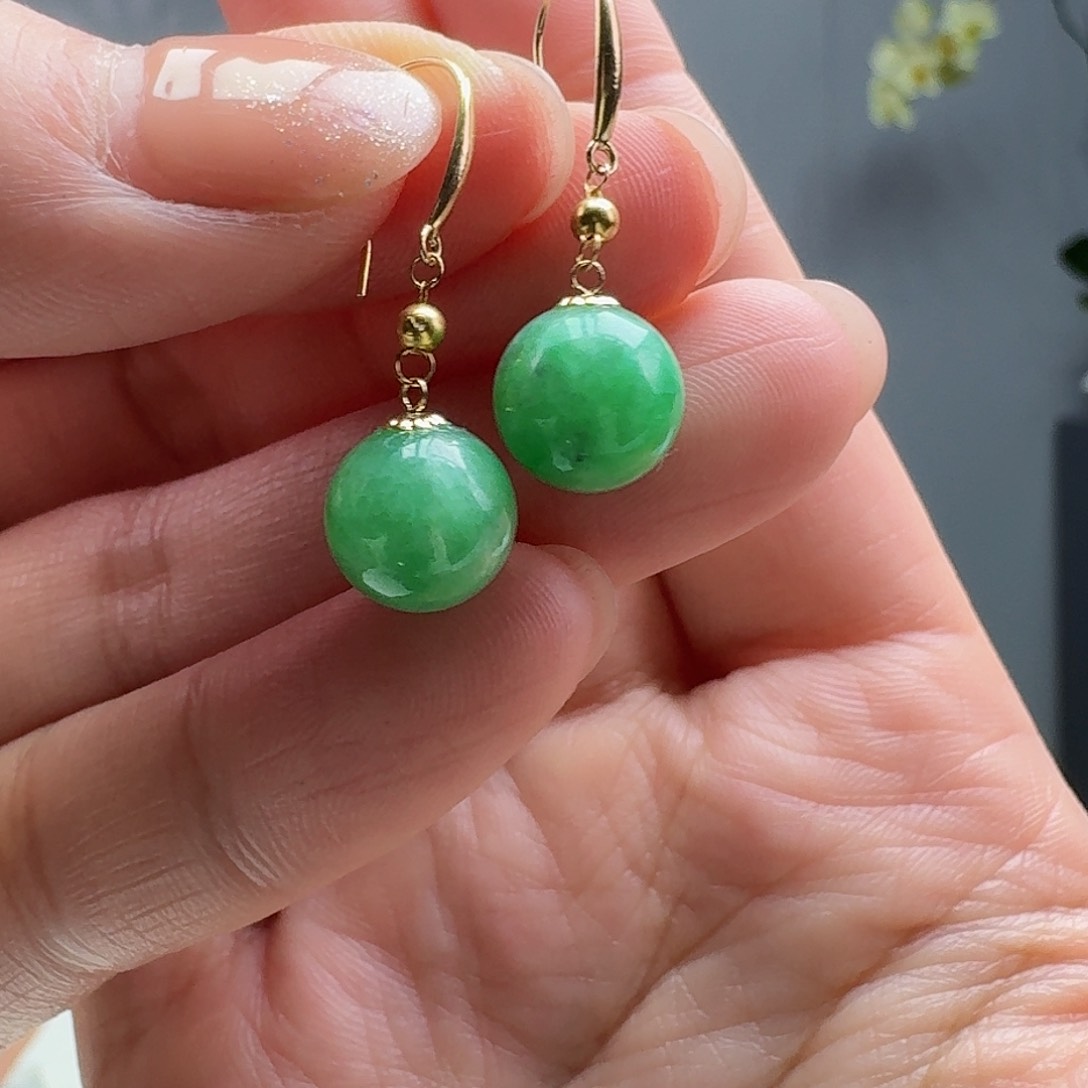 翡翠耳饰18K金镶嵌天然