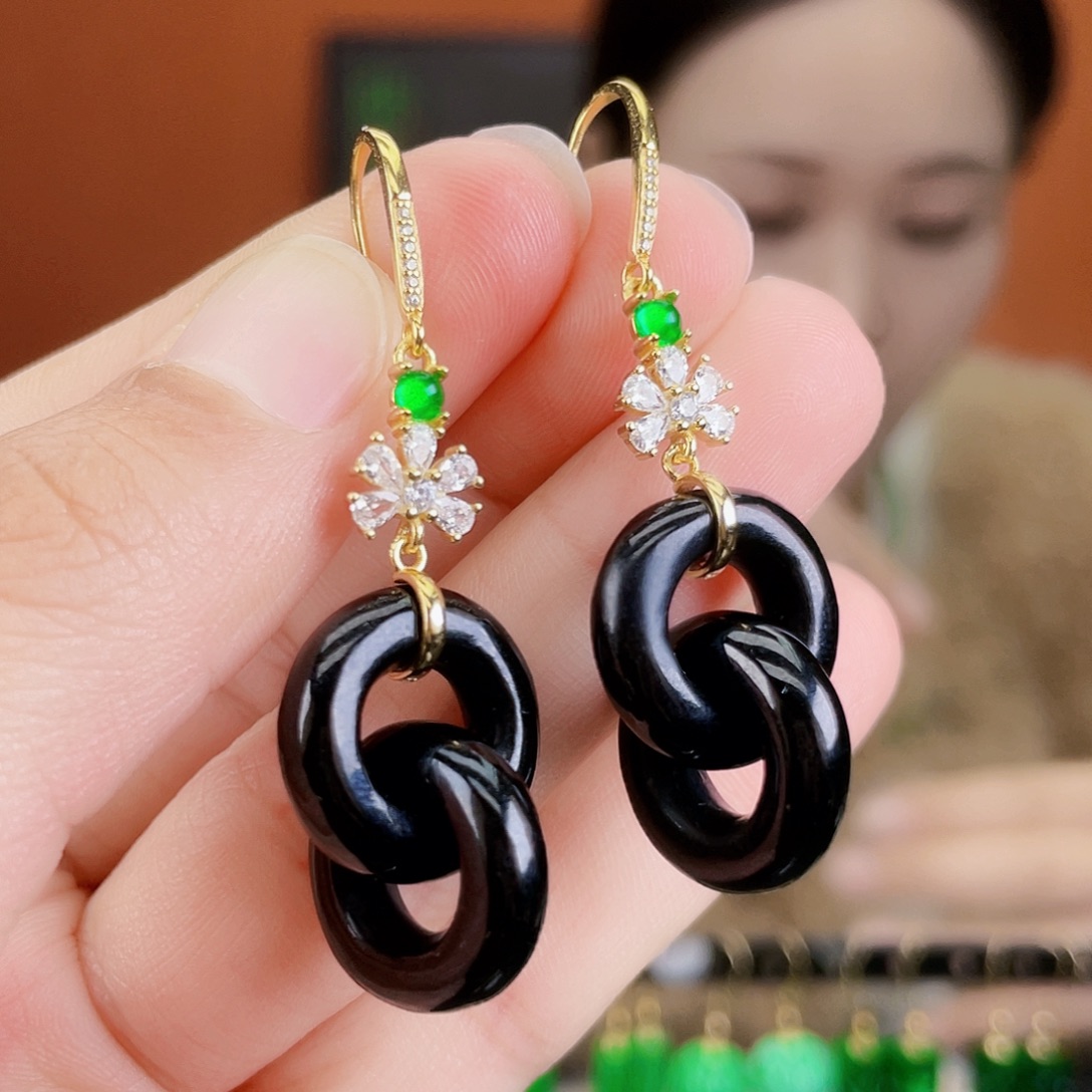 翡翠银S925镶嵌耳饰