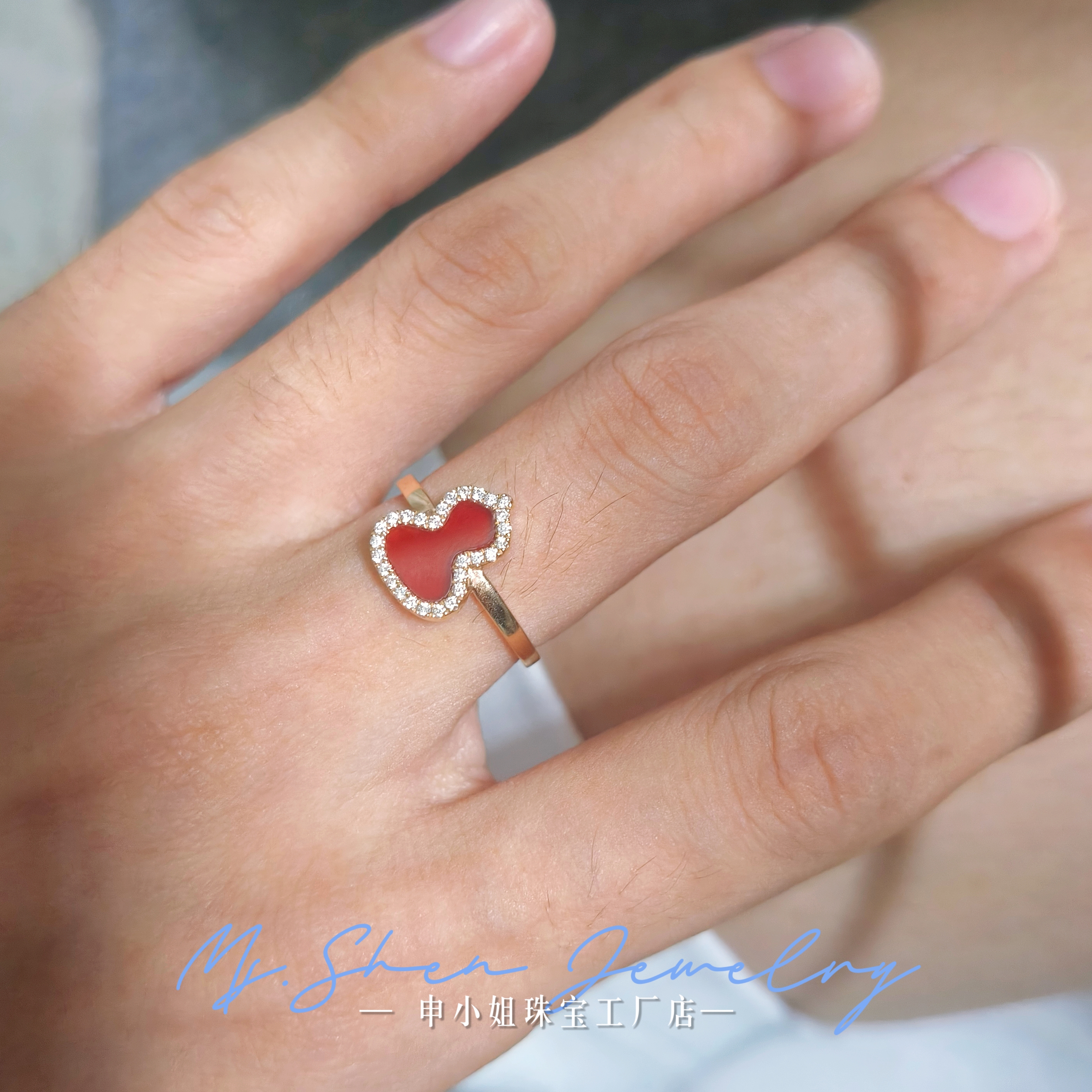 【申小姐】18K玫瑰金钻石红葫芦戒指玛瑙