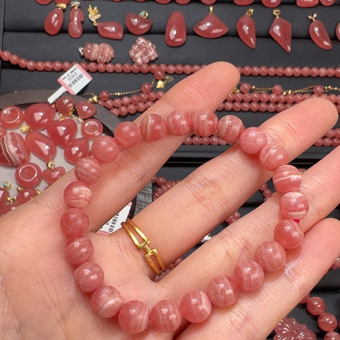 菱锰矿（红纹石）未镶嵌手绳