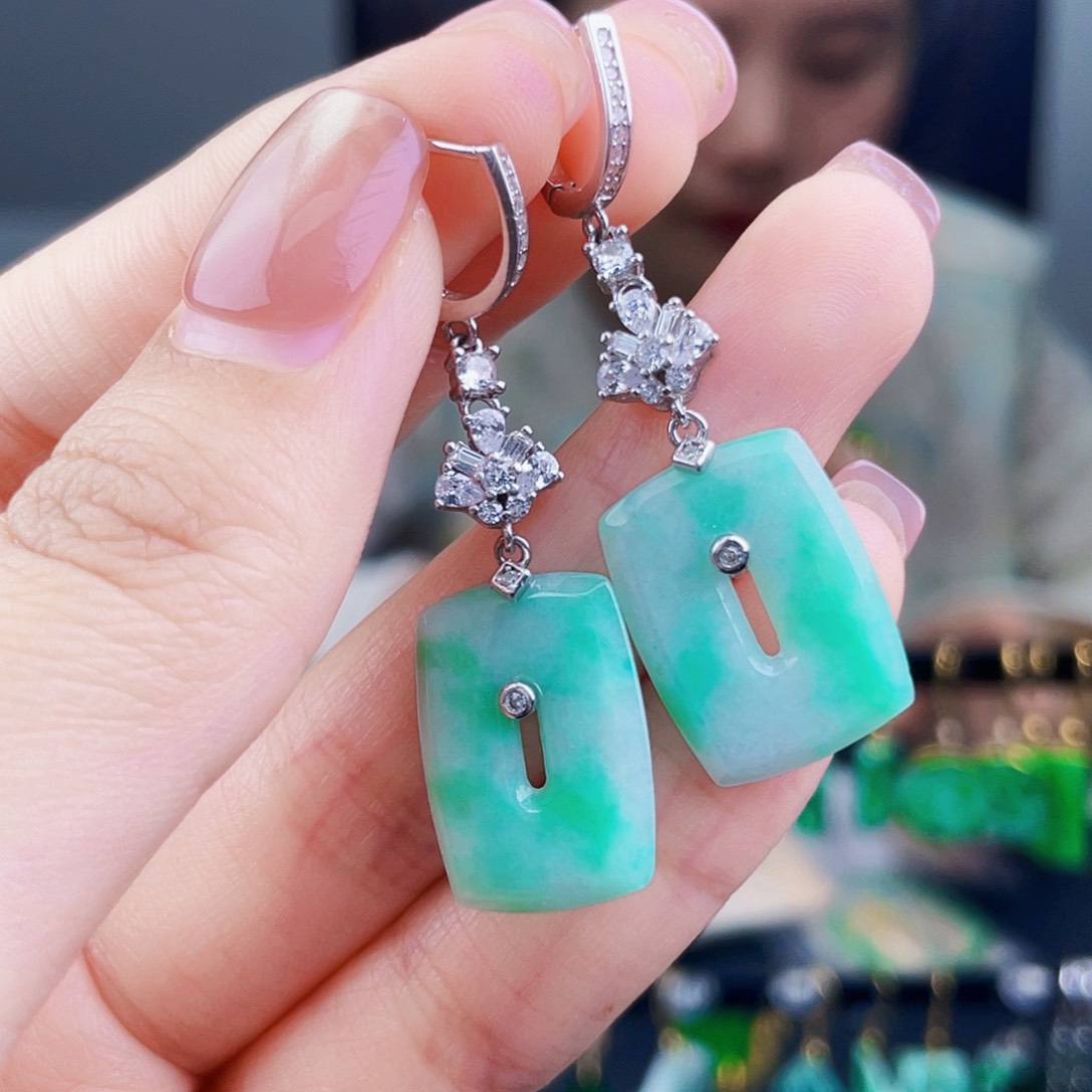 翡翠银S925镶嵌耳饰饰品