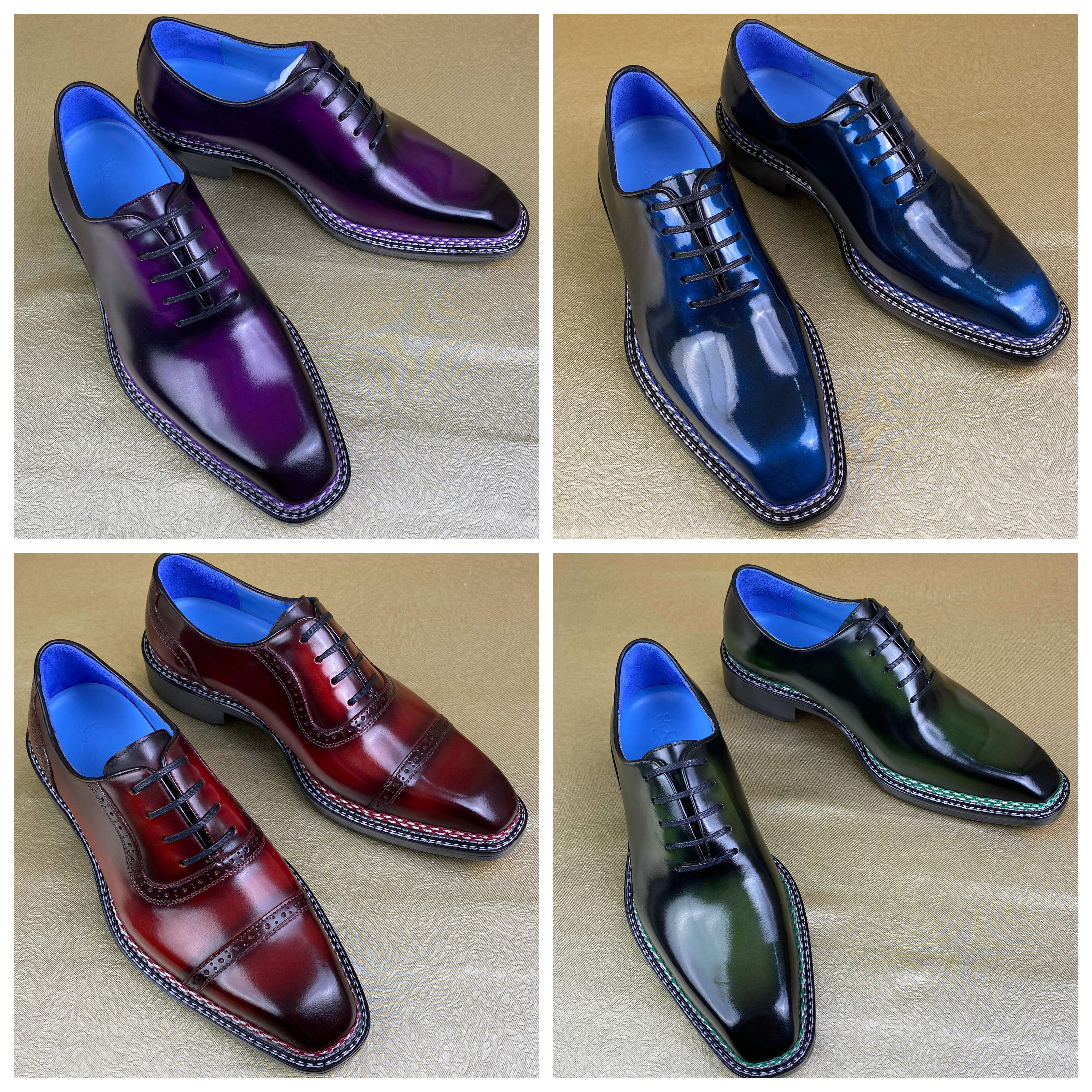 马臀皮手工擦色正装鞋高端皮鞋挪威缝纯手工固特异真皮牛津鞋