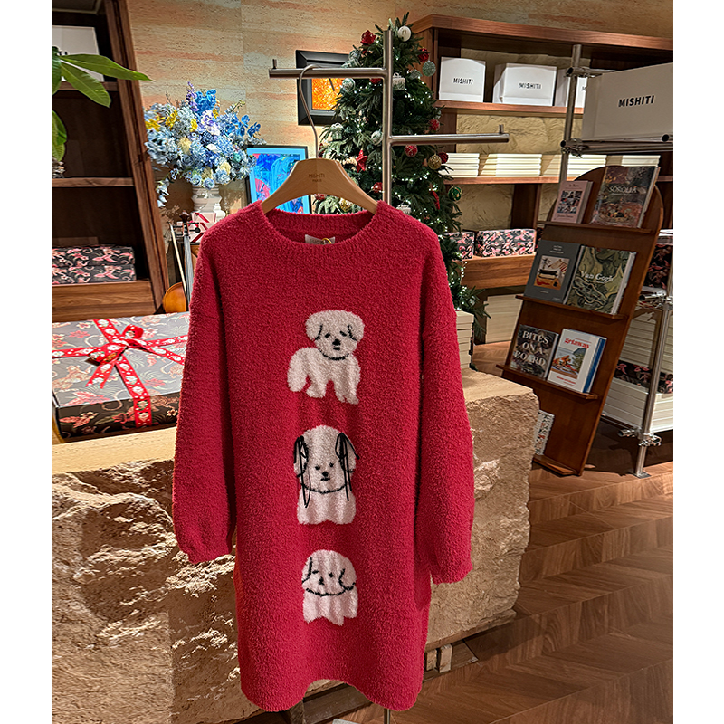 米诗缇年终大促捡漏款53号【S3710三只狗圆领裙红色】睡裙家居服冬