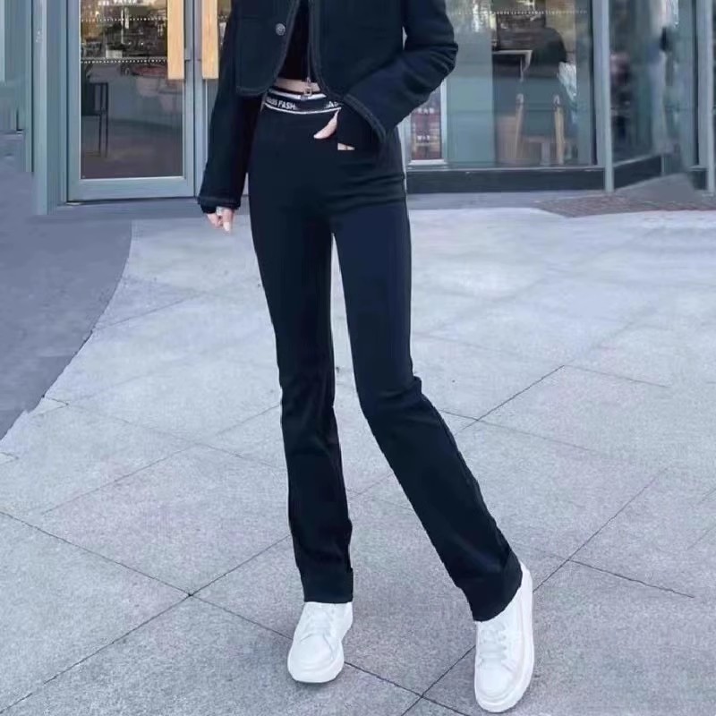 {女装衣橱}商场同款新款洋气字母松紧腰四面弹休闲微喇裤5100460