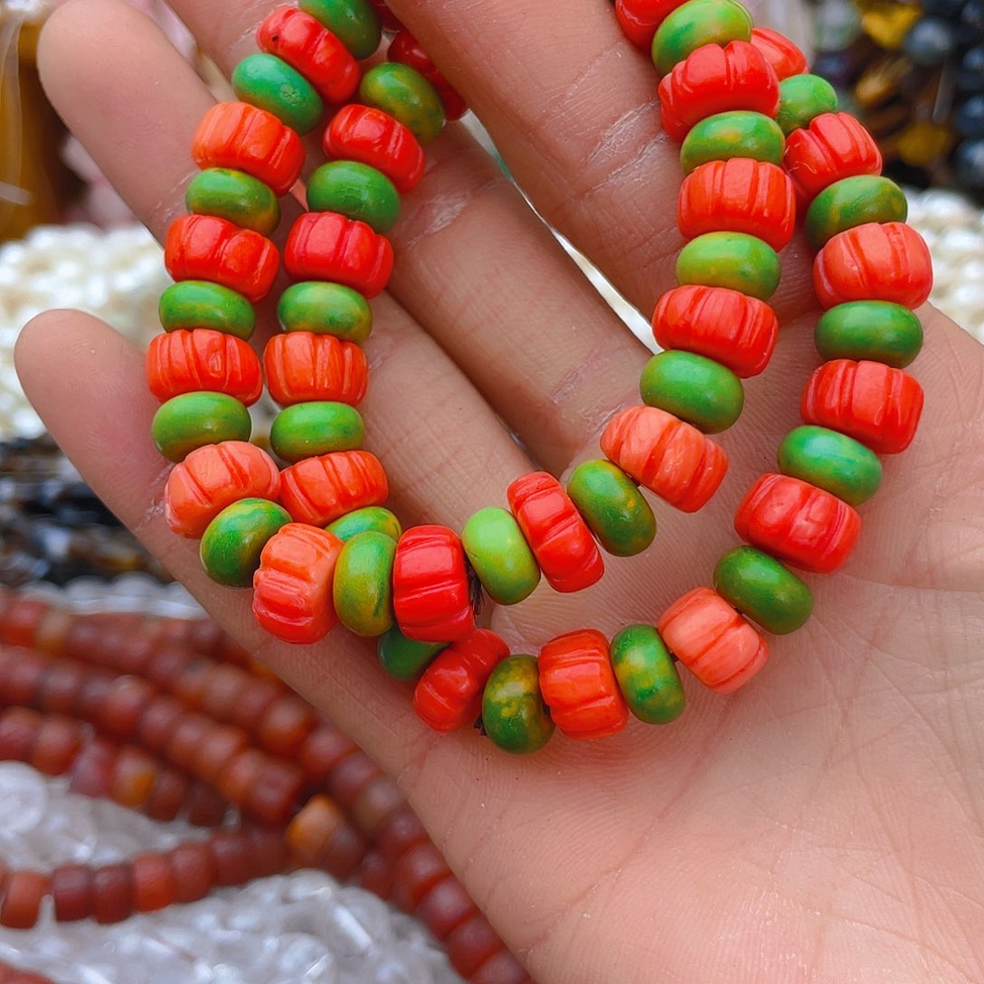 玛瑙/玉髓珠宝半成品未镶嵌三姑娘南瓜珠手链1条卡11