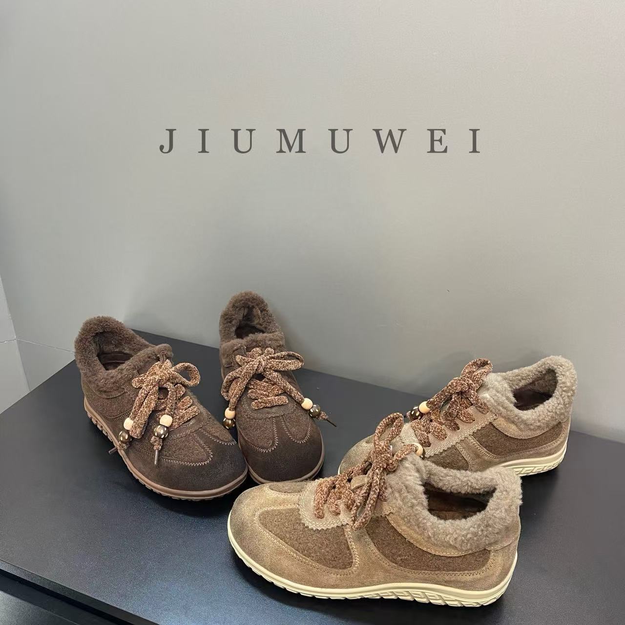 JIUMUWEI 秋季时尚毛品平底德训休闲鞋 5122  5259-05 （薄绒里）