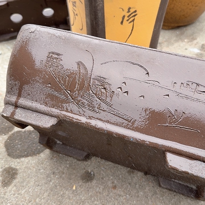 紫砂34紫圆角马槽花盆