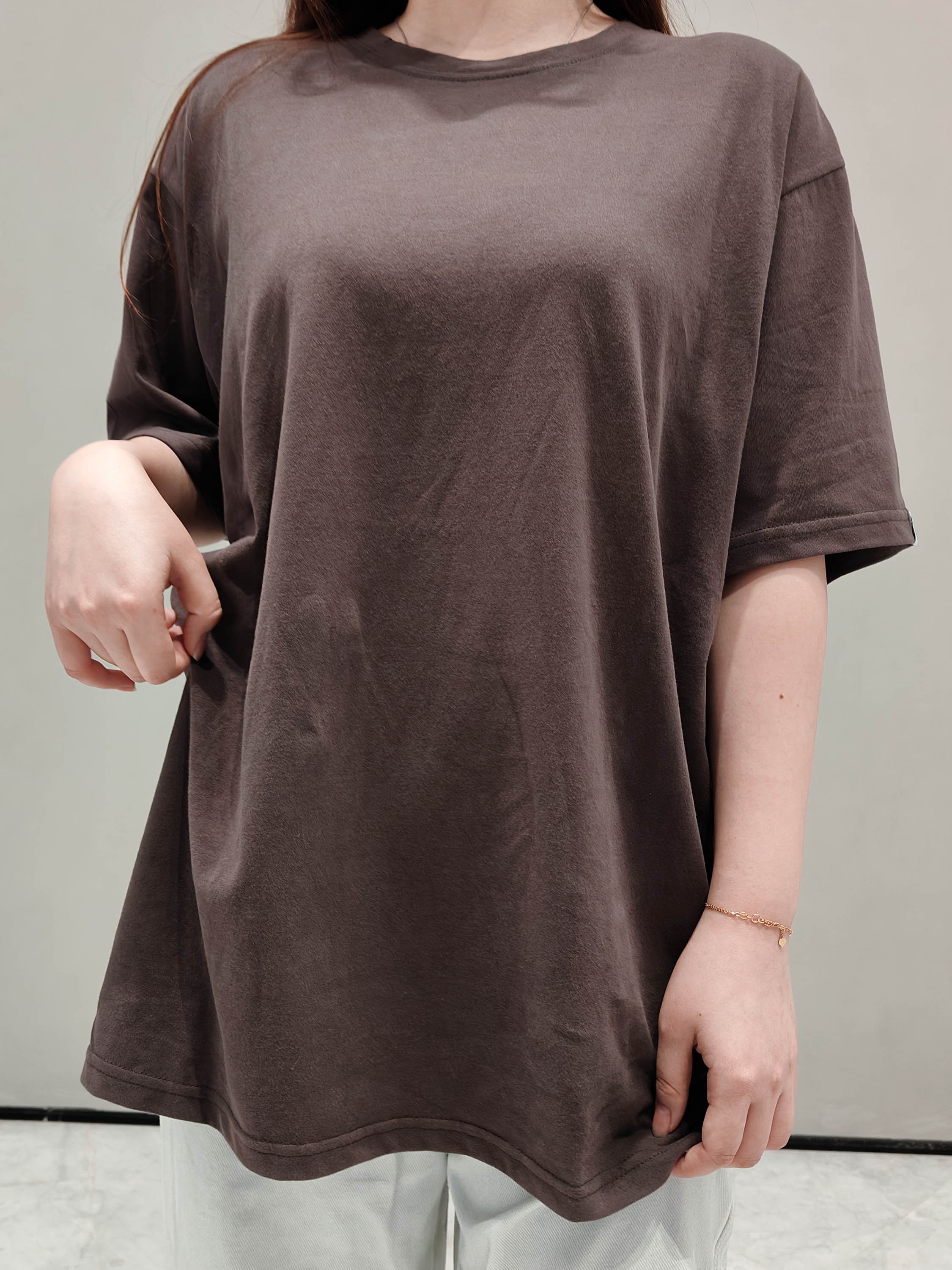 夏季220克纯色圆领潮牌短袖T恤男女同款袖口织唛上衣简约 1047-21