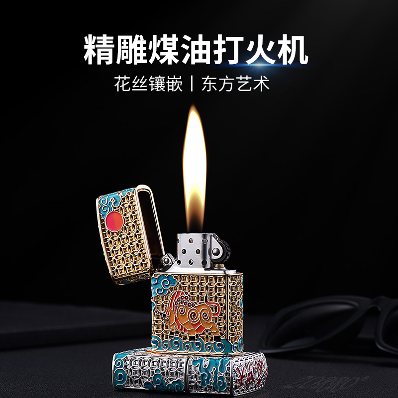 佐罗煤油打火机珐琅彩牛气冲天金丝镶嵌珐琅彩收藏级送礼打火机