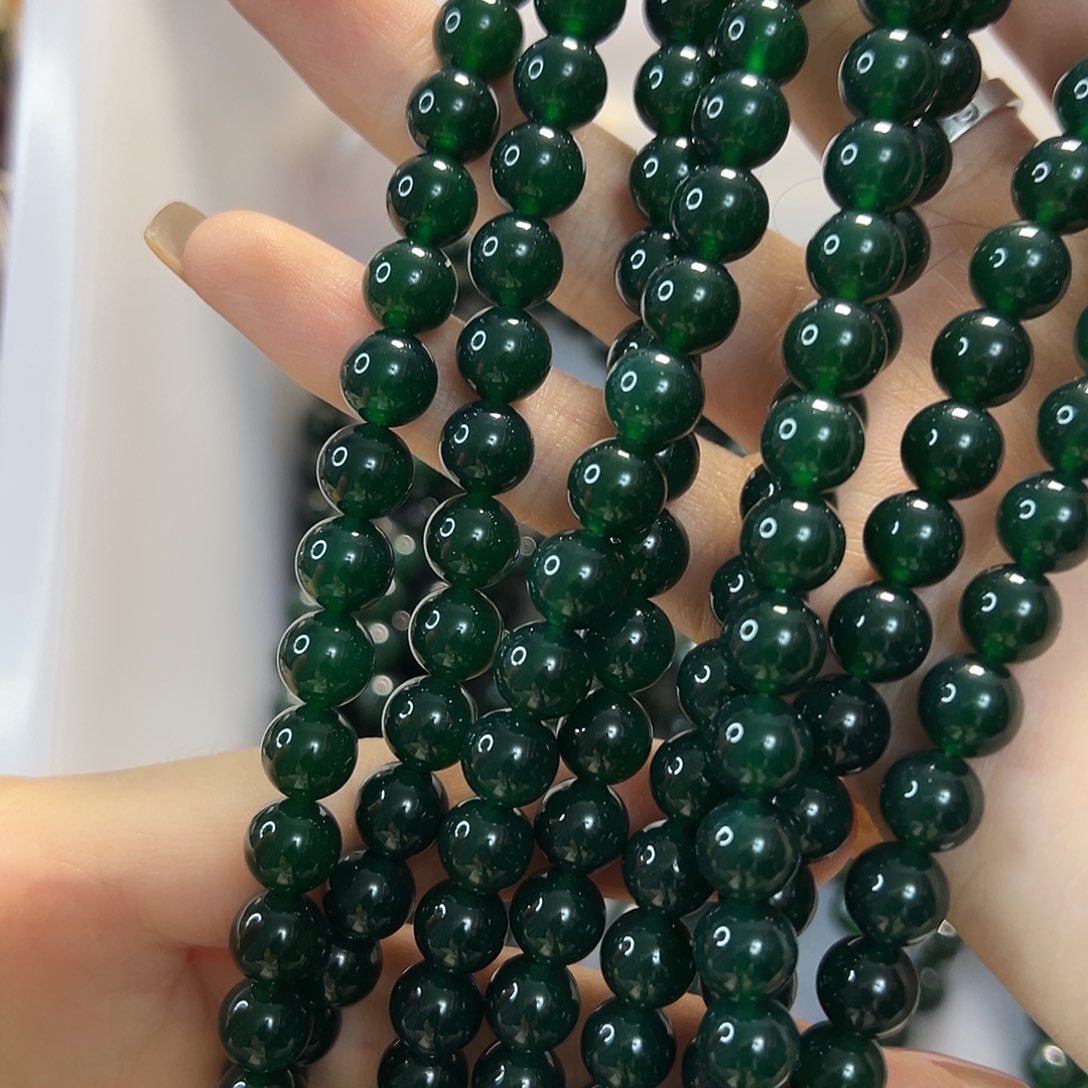 玛瑙/玉髓未镶嵌珠宝半成品7️⃣A卡8绿玛瑙一条