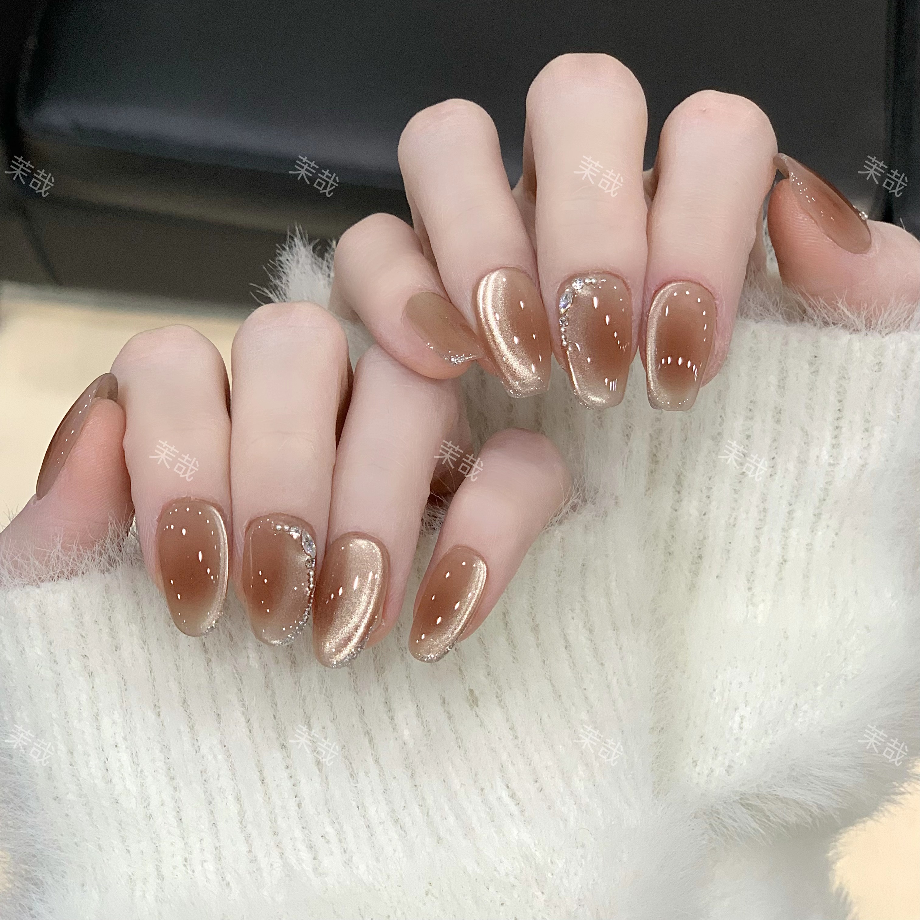 茉哉一珞【微醺香槟】纯手工定制美甲拆卸穿戴甲A4281