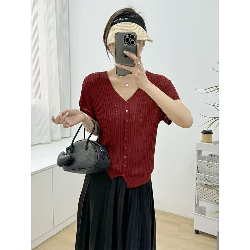 设计感镂空短袖针织开衫夏季薄款宽松短袖871