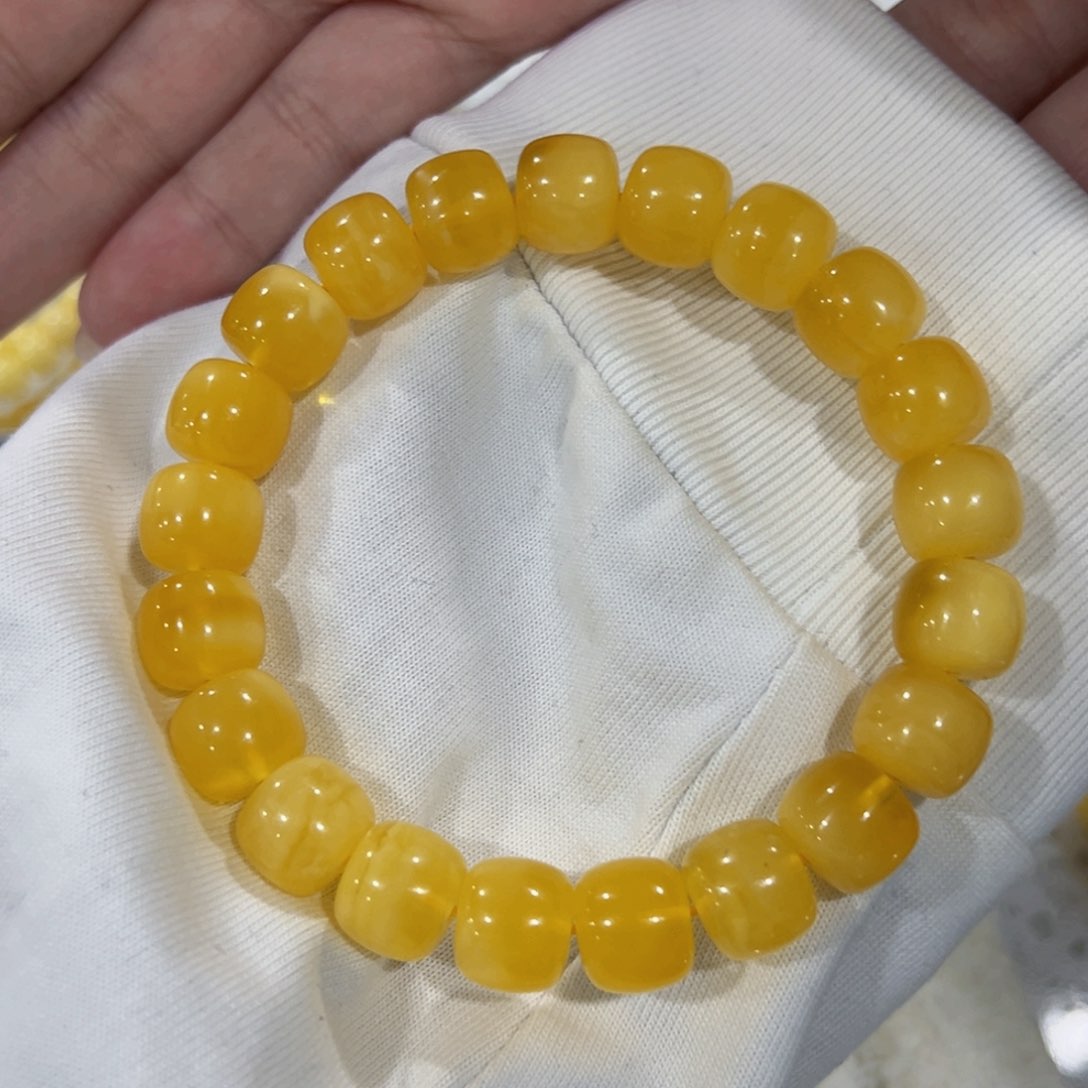 蜜蜡手链未镶嵌11.5m瑕疵鸡油黄