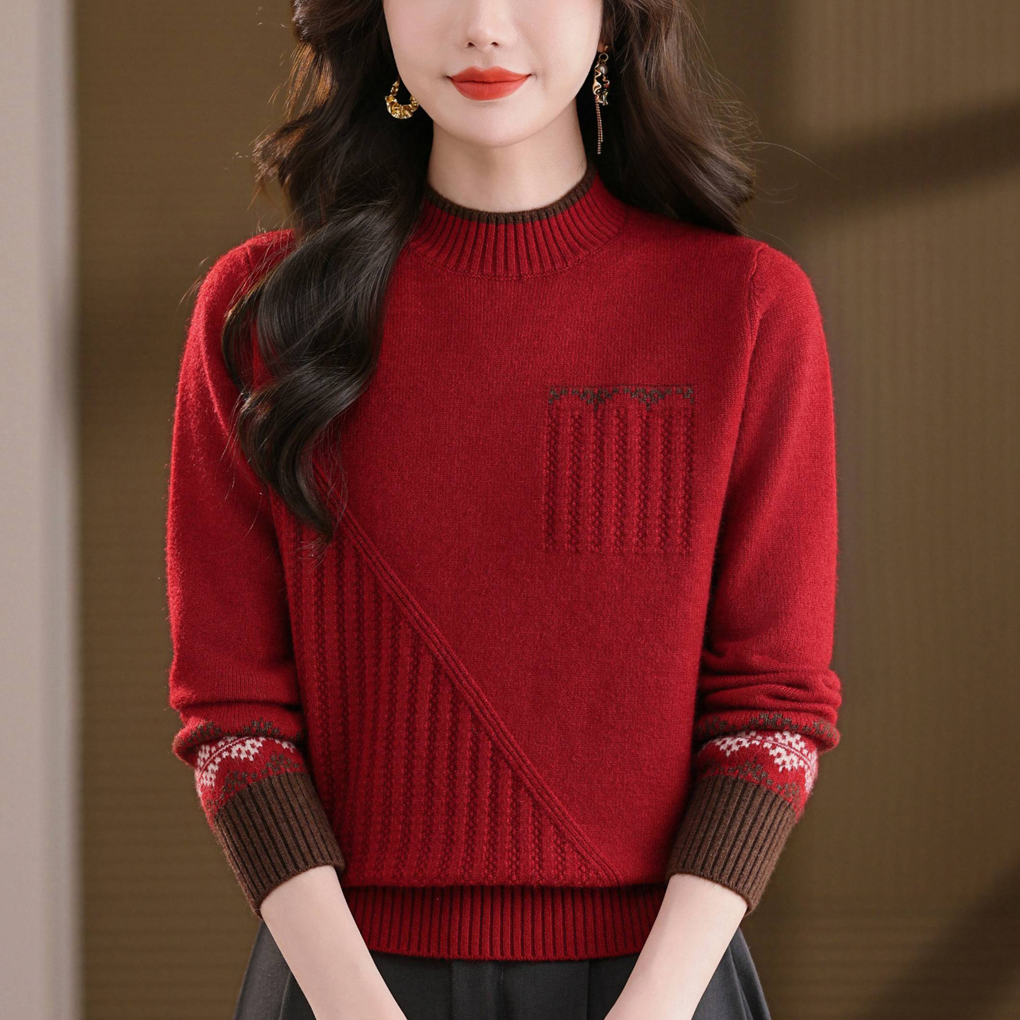 爆款羊毛衫女新款秋冬季拼色加厚半高领毛衣内搭上衣打底衫羊绒