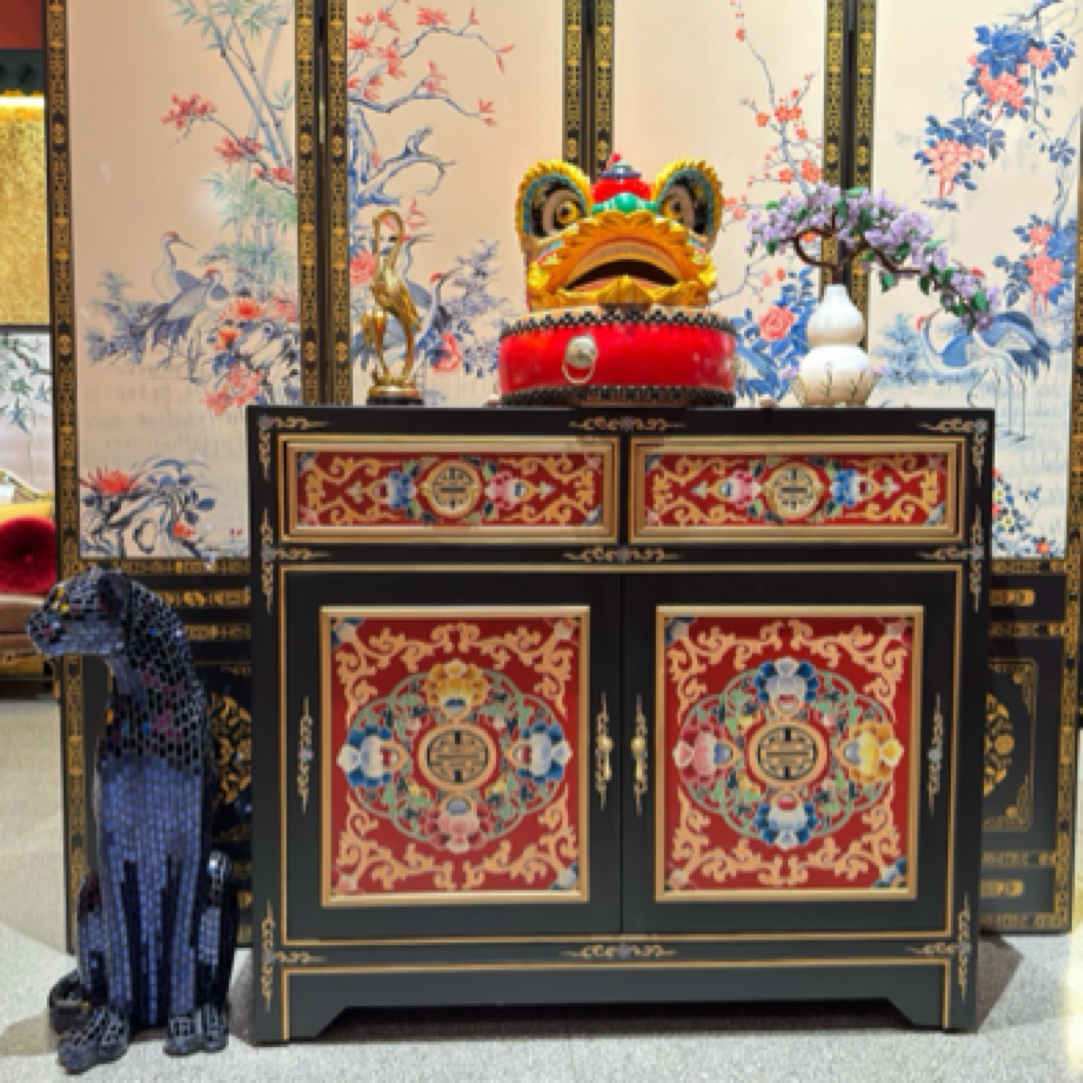 【三周年大促】TS95中式古典手绘宝相花玄关柜118*40*104cm