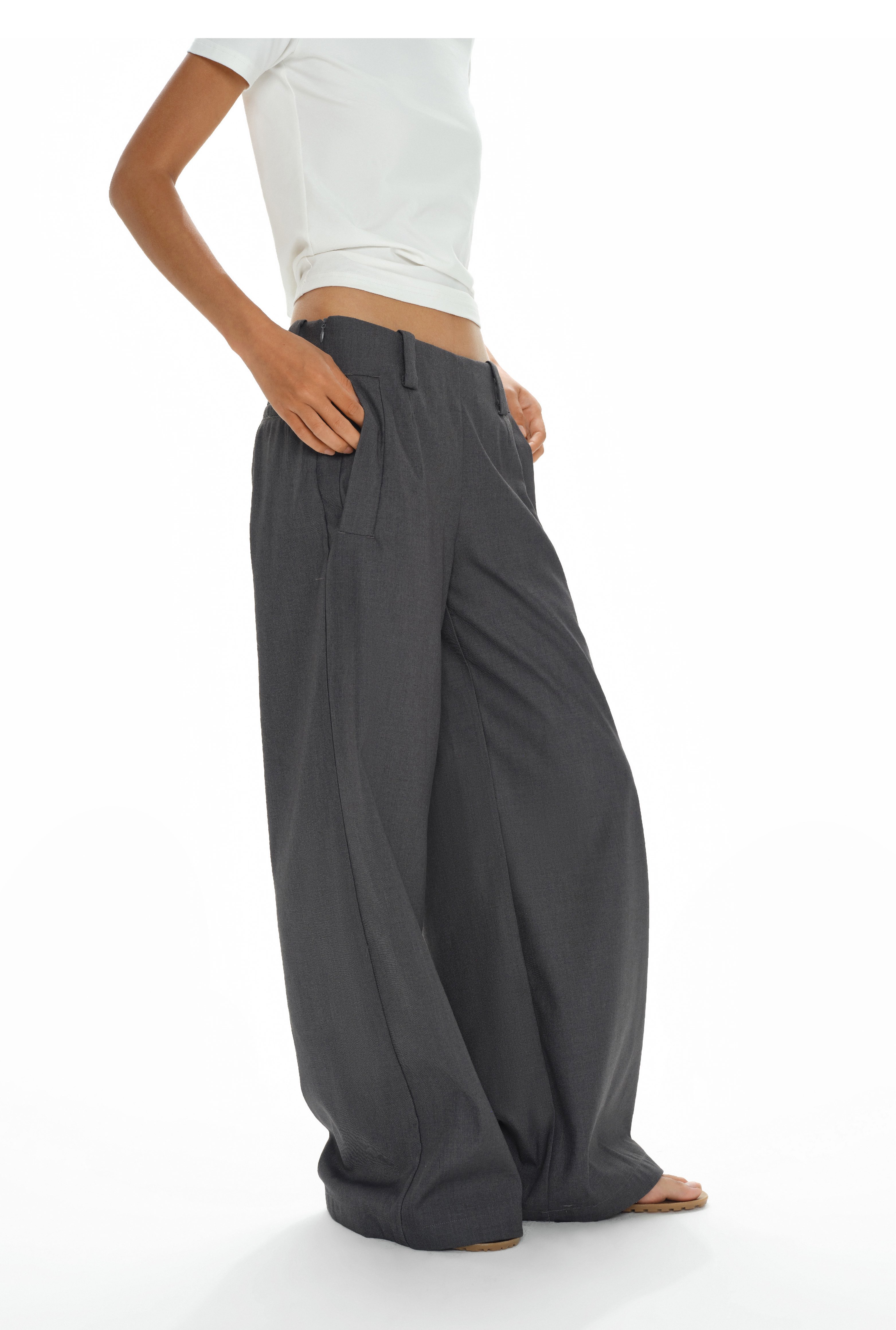 美式高级感灰色低腰阔腿西装裤女【微瑕】