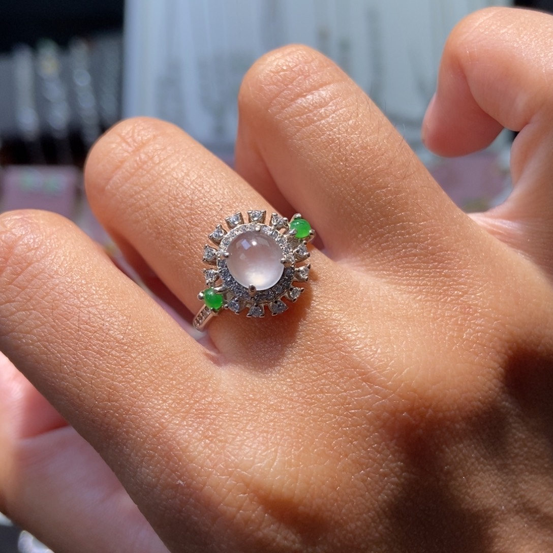 翡翠银S925镶嵌戒指纯天然缅甸翡翠A货戒指