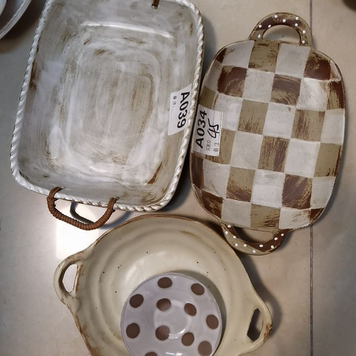 瓷片正品粗陶提绳两个  双耳一个