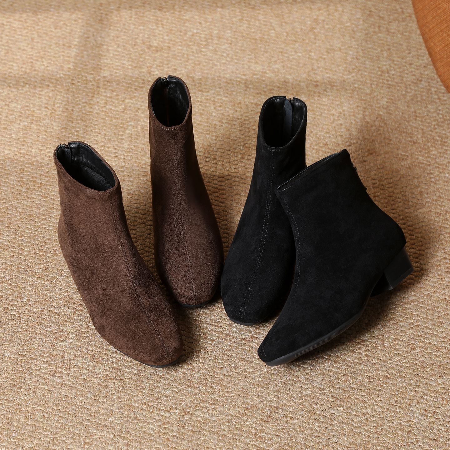 【品牌力荐】2025秋冬高级感真皮磨砂方头短靴女瘦瘦靴8180