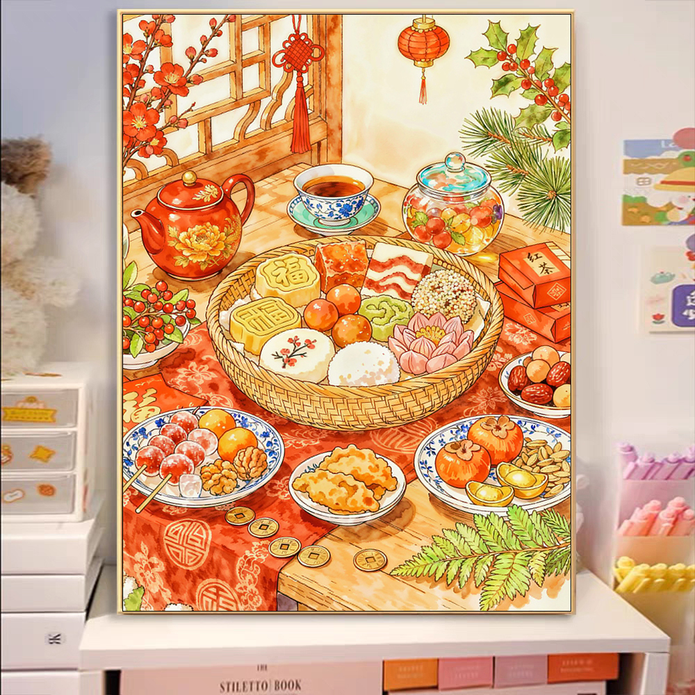 【小白定制】食暖岁安2025新款美食十字绣66色满绣无勾边【裸包无针】