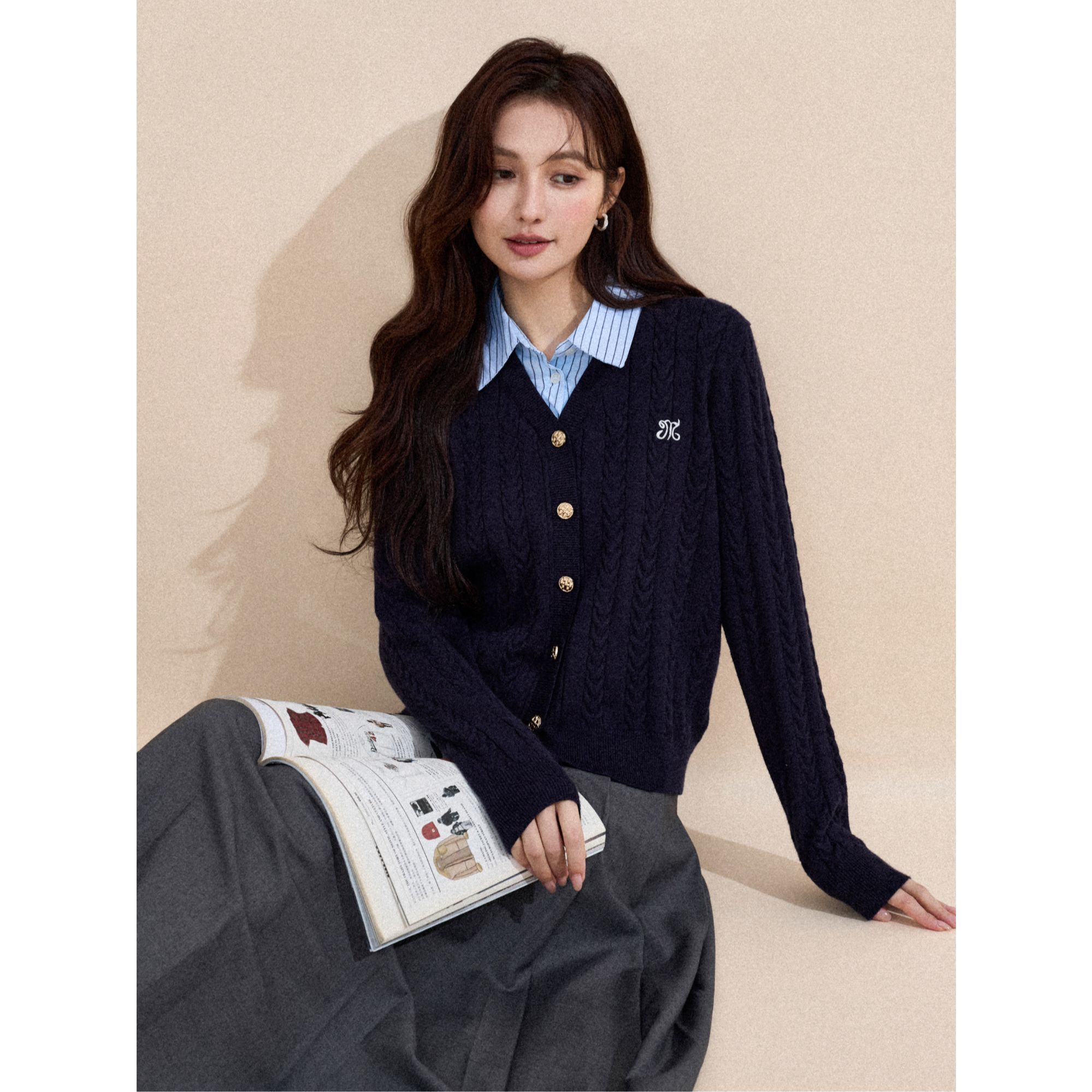 【流光风穿搭】茵曼冬季加厚套头假两件毛衣女款爆款2025新款洋气