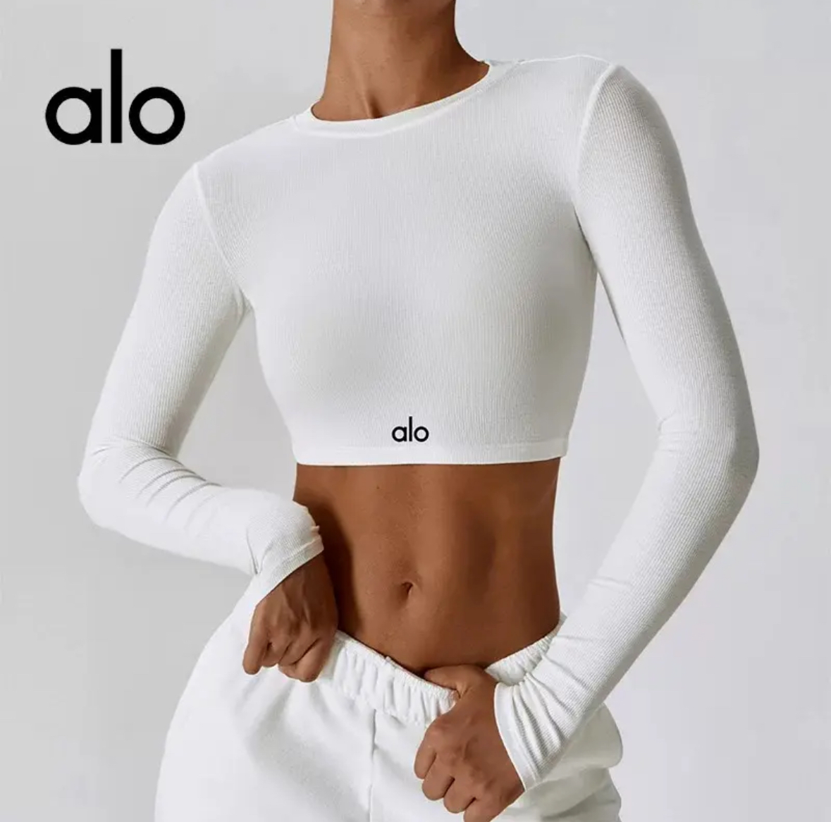 alo outls瑜伽服上衣修身女紧身长T秋季露脐长袖瑜伽健身普拉提