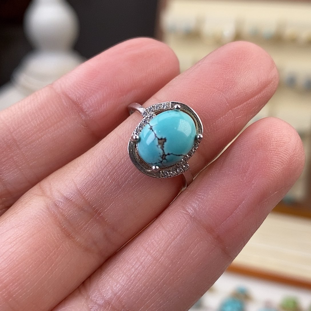 绿松石戒指银S925镶嵌