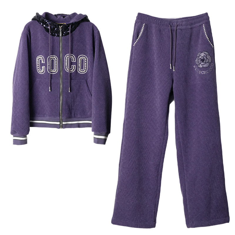 【珍珠紫】冬季加绒休闲套装秋冬紫色