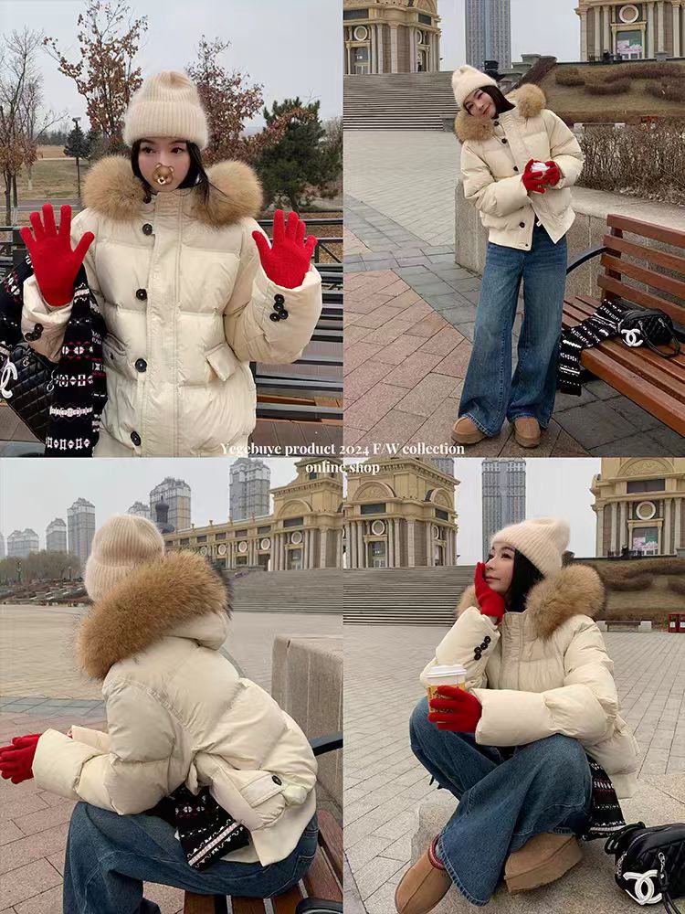 韩版女短款羽绒服时尚保暖加厚洋气冬季连帽貉子毛领休闲百搭外套