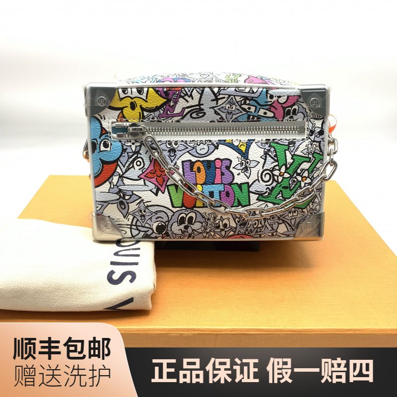 99新 LouisVuitton/路易威登 LV白老花涂鸦盒子斜挎包/10019875