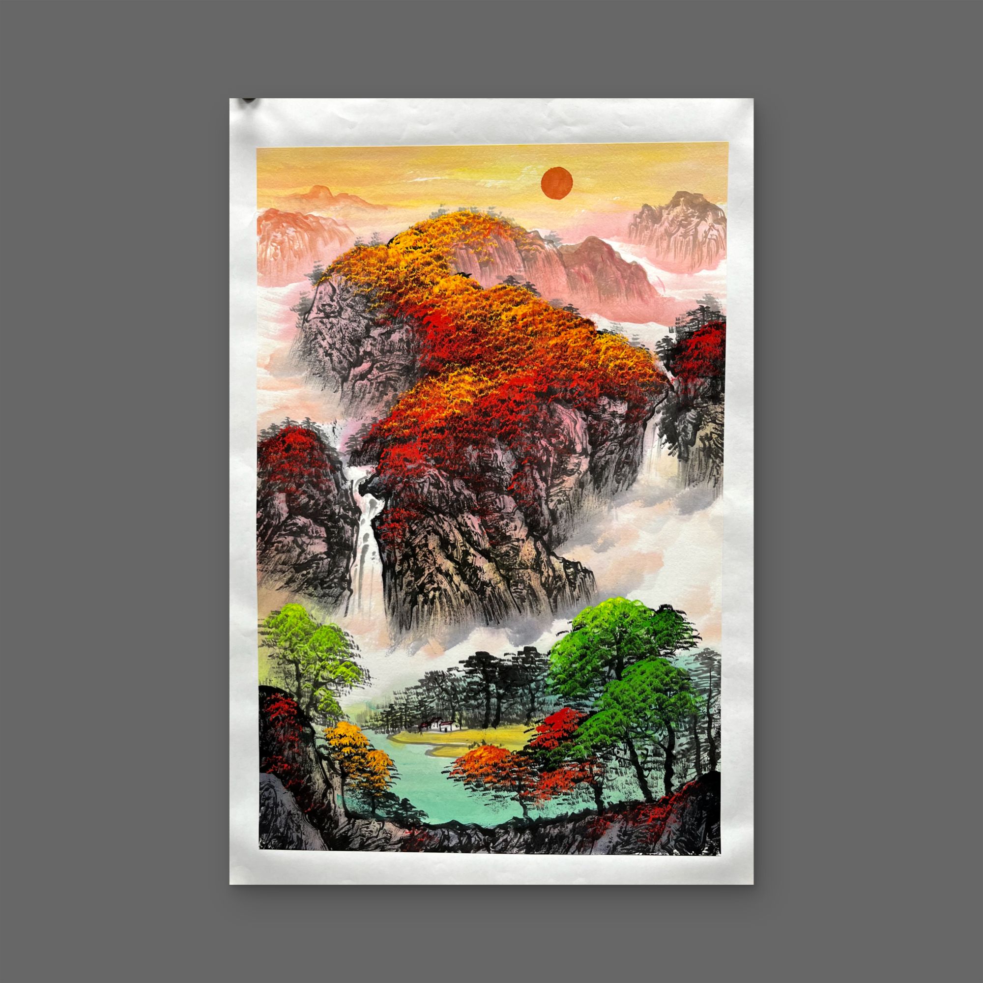 齐振家手绘画作小山水【鸿运当头 】55cmX80cm送龙纹圆筒收藏作品