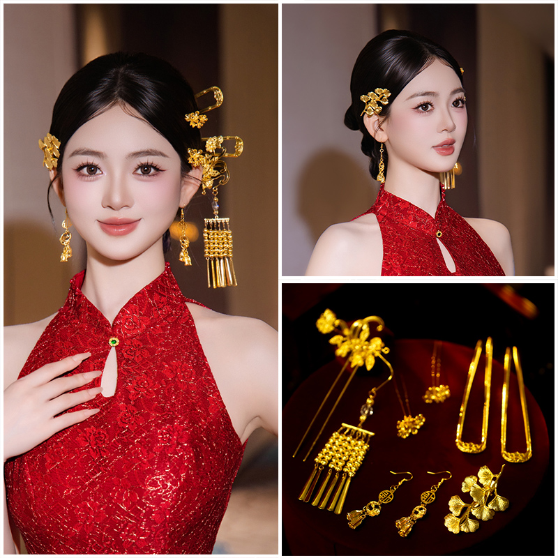 合金婚庆饰品 新中式新娘头饰金色银杏发簪发饰秀禾服配饰MT2575