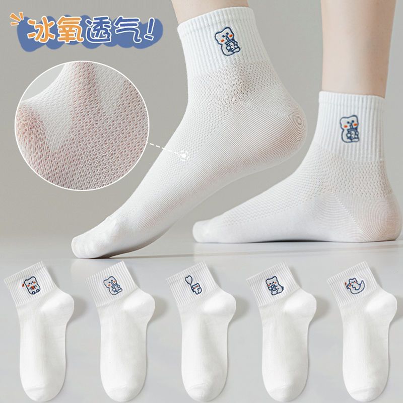 袜子女夏季薄款中筒袜网眼吸汗透气防臭休闲卡通可爱少女春秋短袜