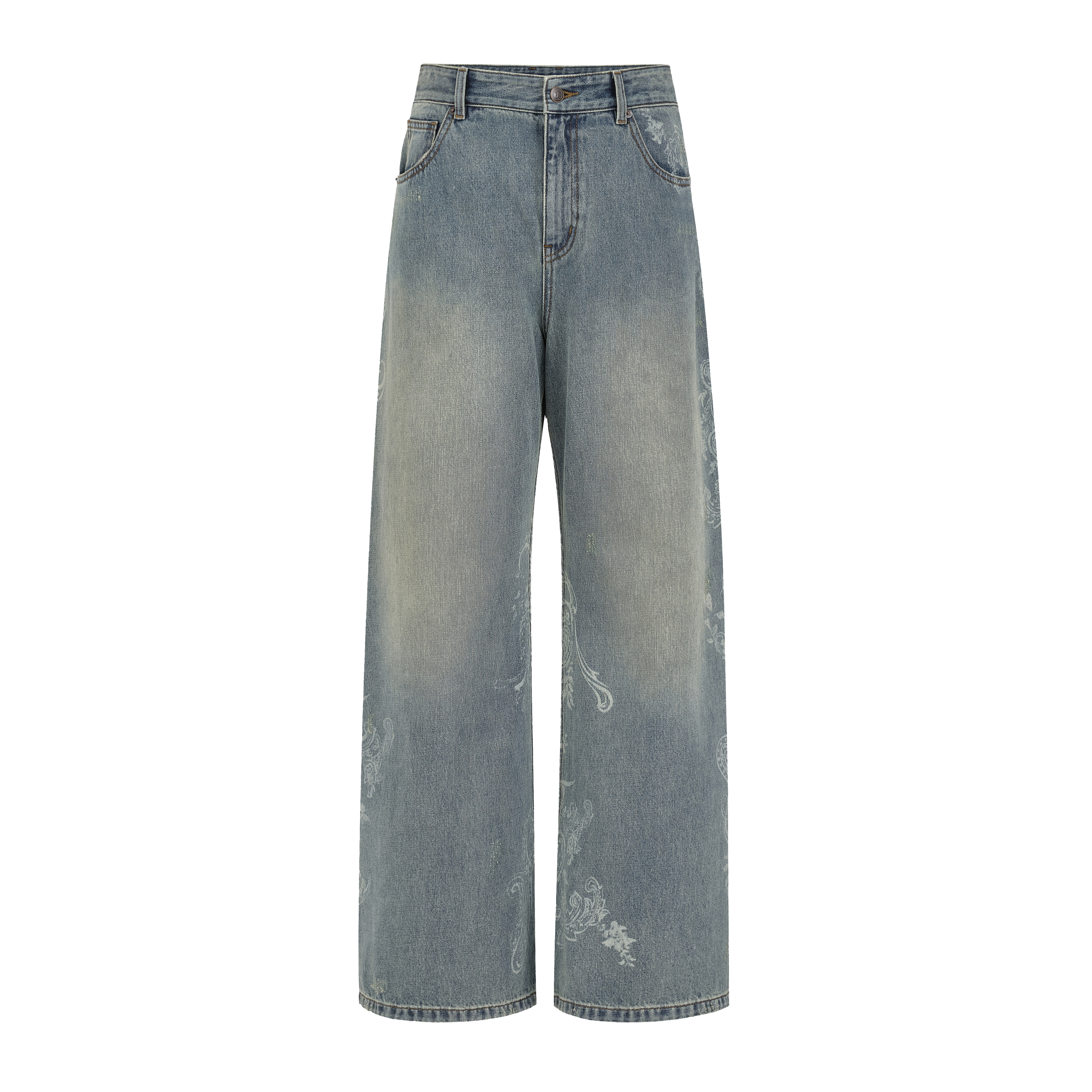 CONCISE-WHITE 简白 26SS春夏新款 水洗印花牛仔裤