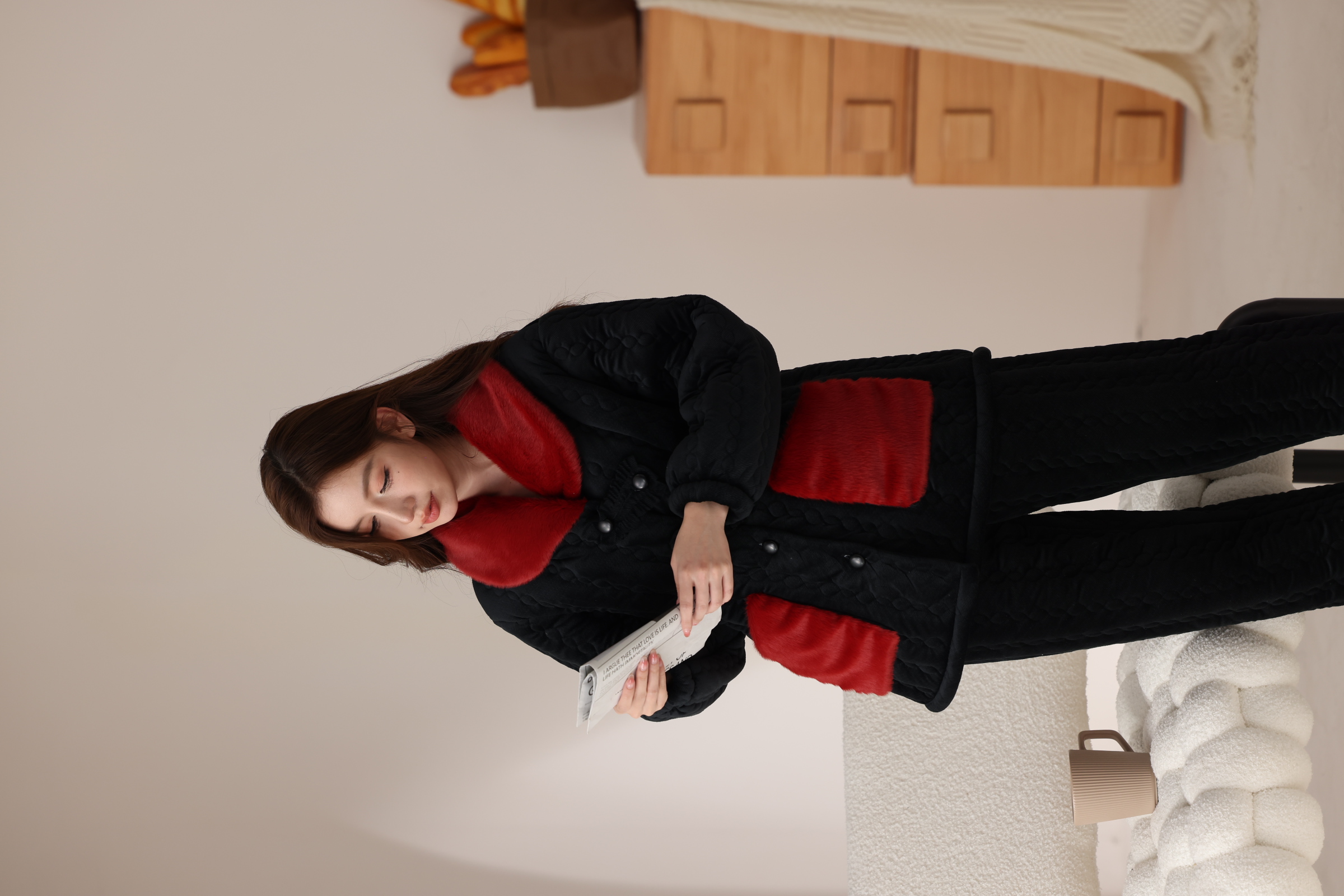 【丹漆随梦】三层夹棉秋冬季加绒加厚睡衣女贵妇冬款家居服翻领套装