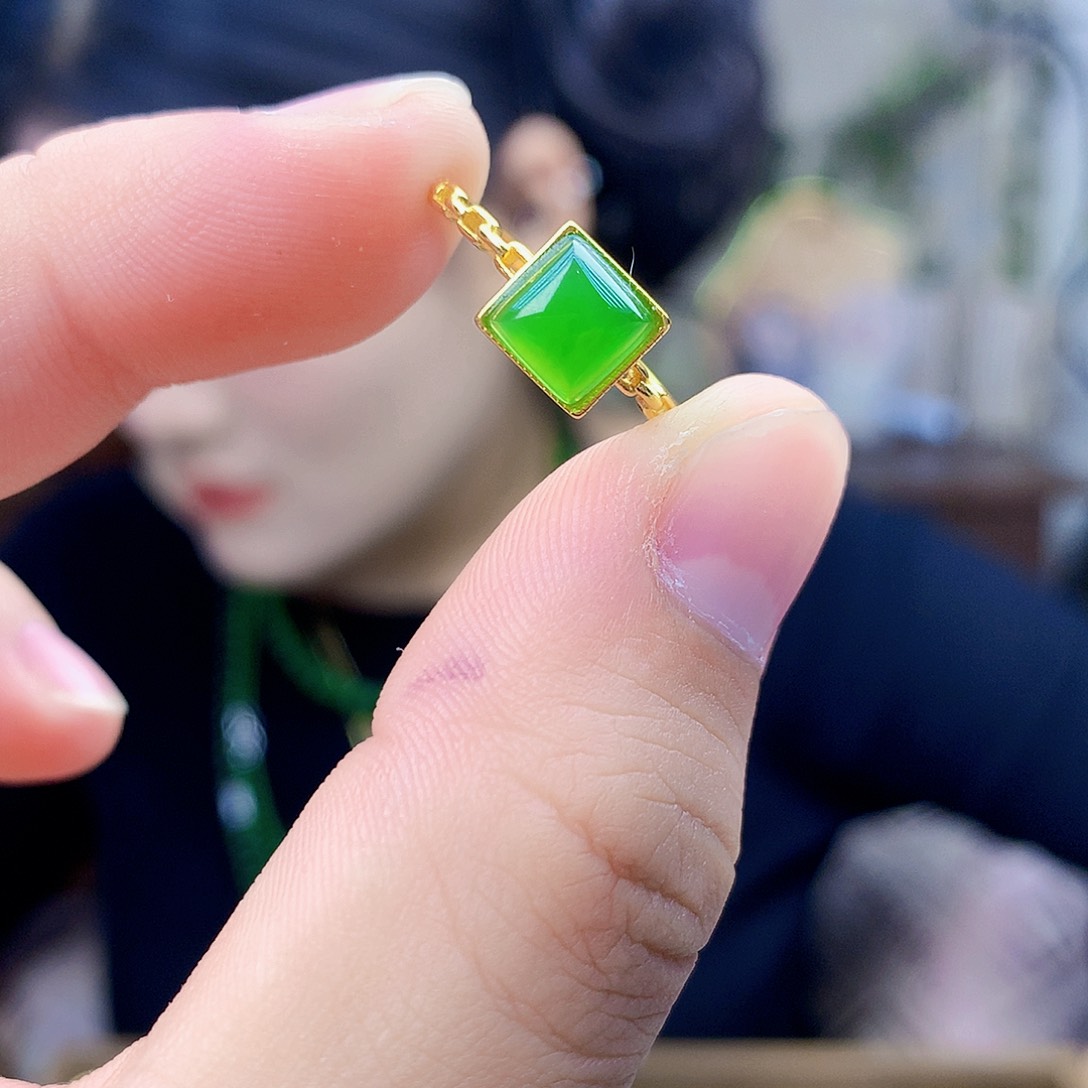 和田玉（碧玉）银S925镶嵌吊坠(不含链)戒指