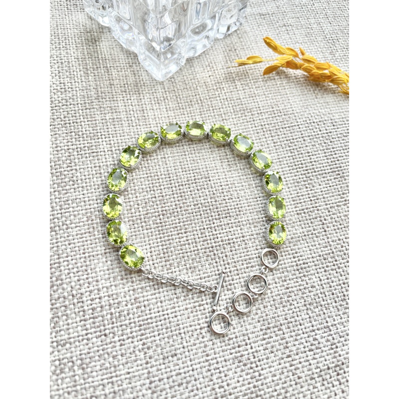 H26  天然橄榄石手链S925银镶嵌 （多样性发货其一）