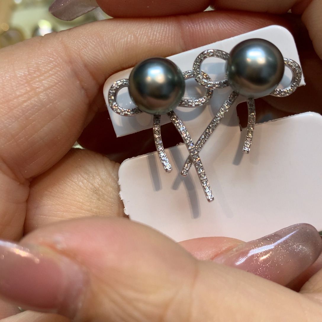 海水珍珠耳饰银S925镶嵌