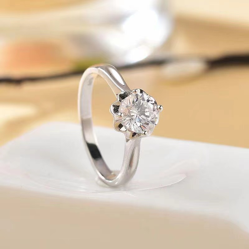 925银莫桑石银制品 花蕾女戒50分-1克拉女士简约结婚经典