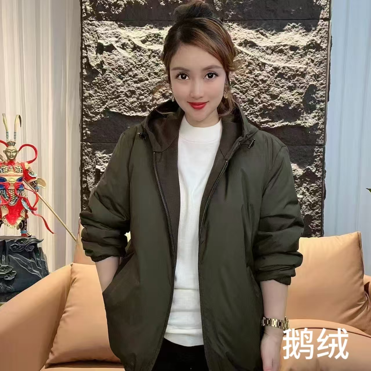 【VanJazny】羊绒混纺双面穿连帽老钱风夹克LP同款2025系列男士夹克