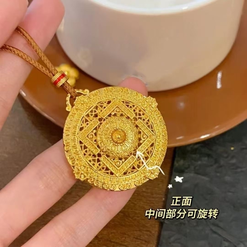 【爆款金店同款】新中式传承转轮八宝罗盘吊坠毛衣链吉祥圆满金色