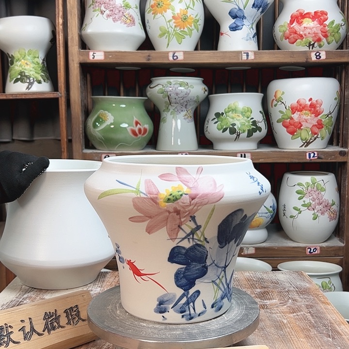 摆件高20口18.5青荷花陶瓷新款陶瓷