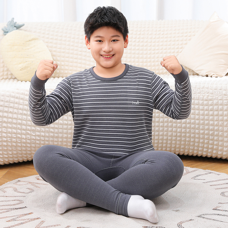 胖童德绒内衣套装加宽加大男童女童秋衣秋裤中大童秋冬磨毛保暖衣