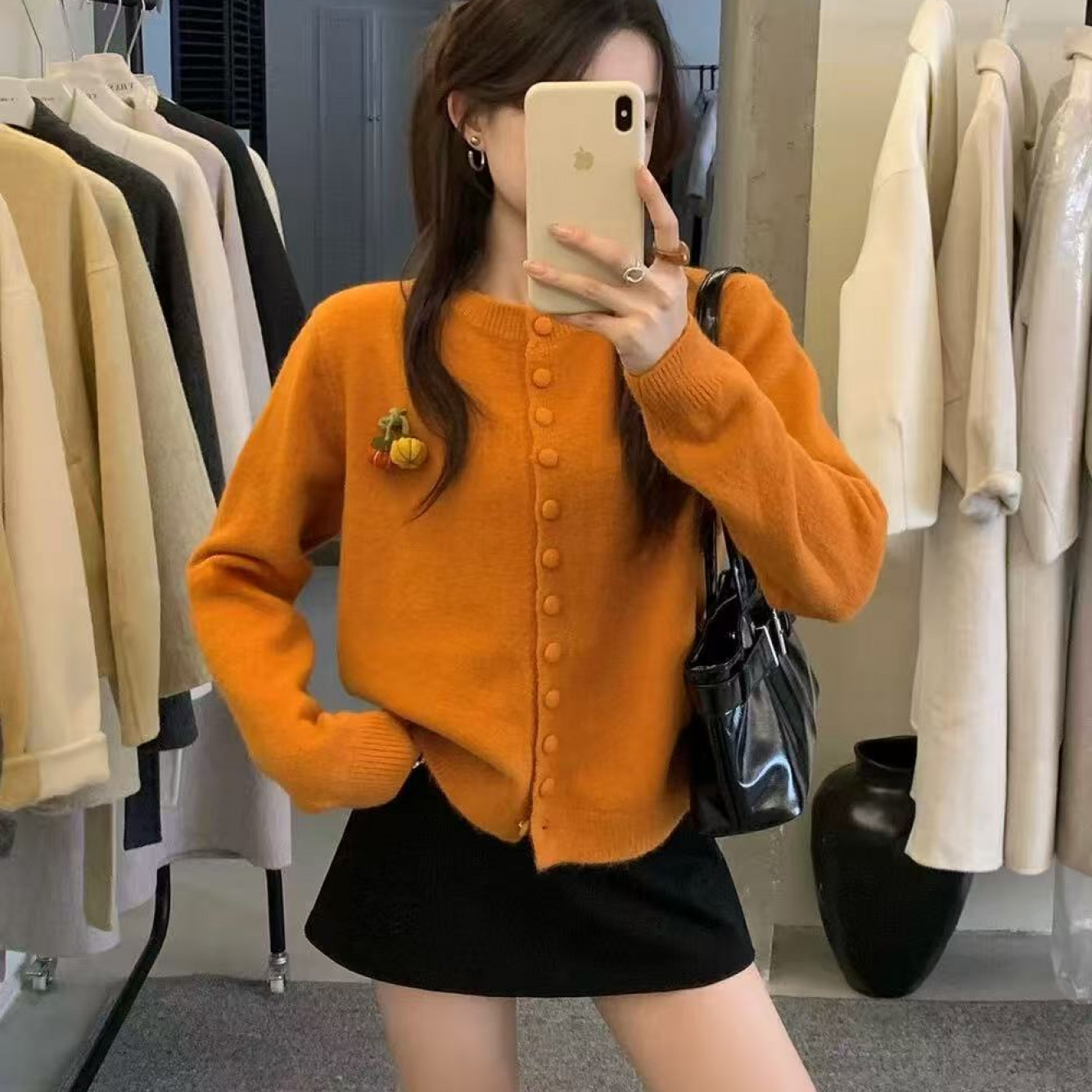 韩系简约甜美小南瓜小众慵懒百搭显瘦休闲针织保暖毛衣