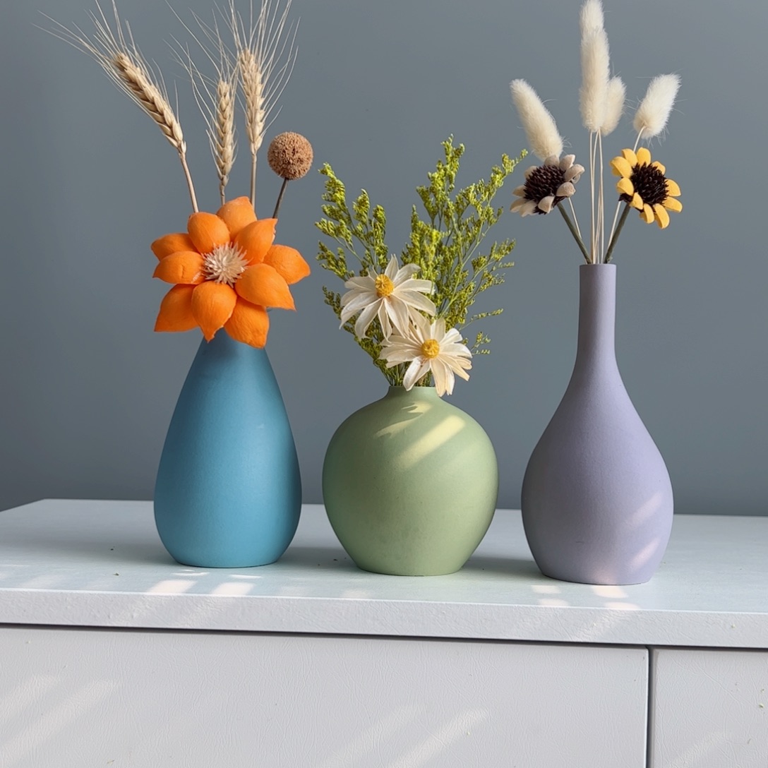 摆件陶瓷小花瓶摆件含花总高约20-30cm