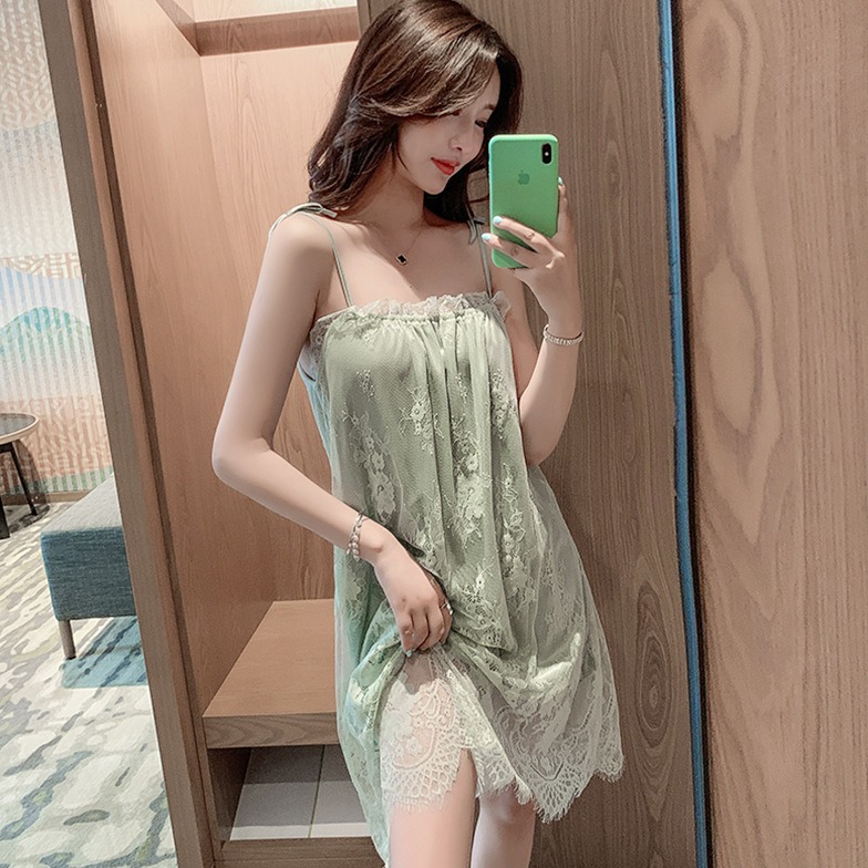 家居闺房蕾丝吊带睡衣睡裙网红性感纯欲甜美公主风大码女士夏季11