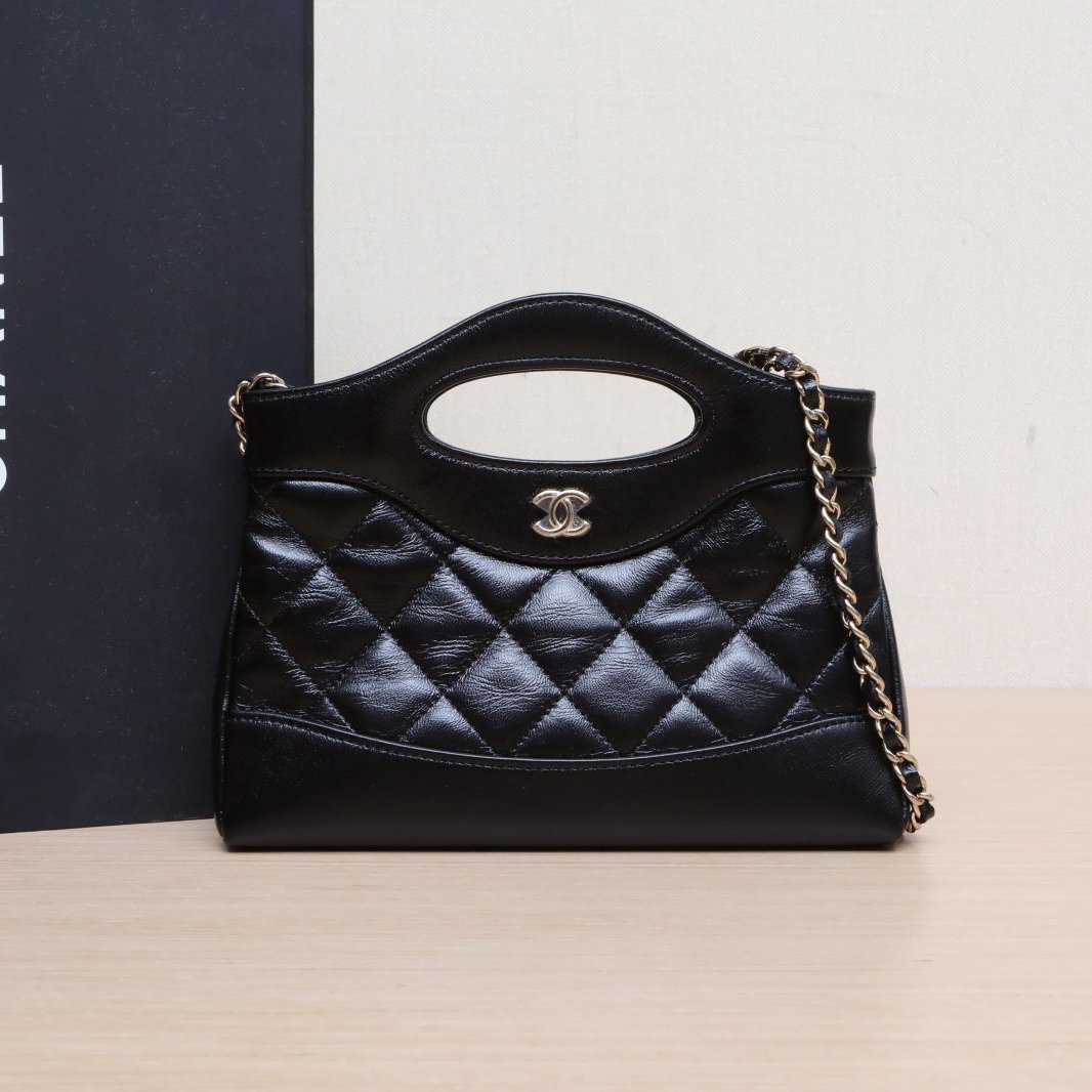 99新 Chanel/香奈儿 小花Jerry活动31Bag Nano 横版 黑色 浅金扣